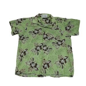 Milano Bay Shirt Mens XL Green Short Sleeve Spread Collar Button Pocket Floral